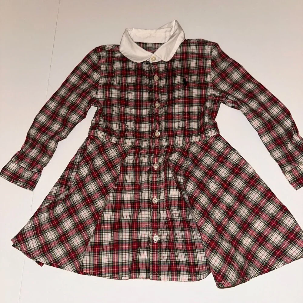 POLO RALPH LAUREN PLAID DRESS 24M LONG SLEEVE BUTTON FRONT WITH COLLAR